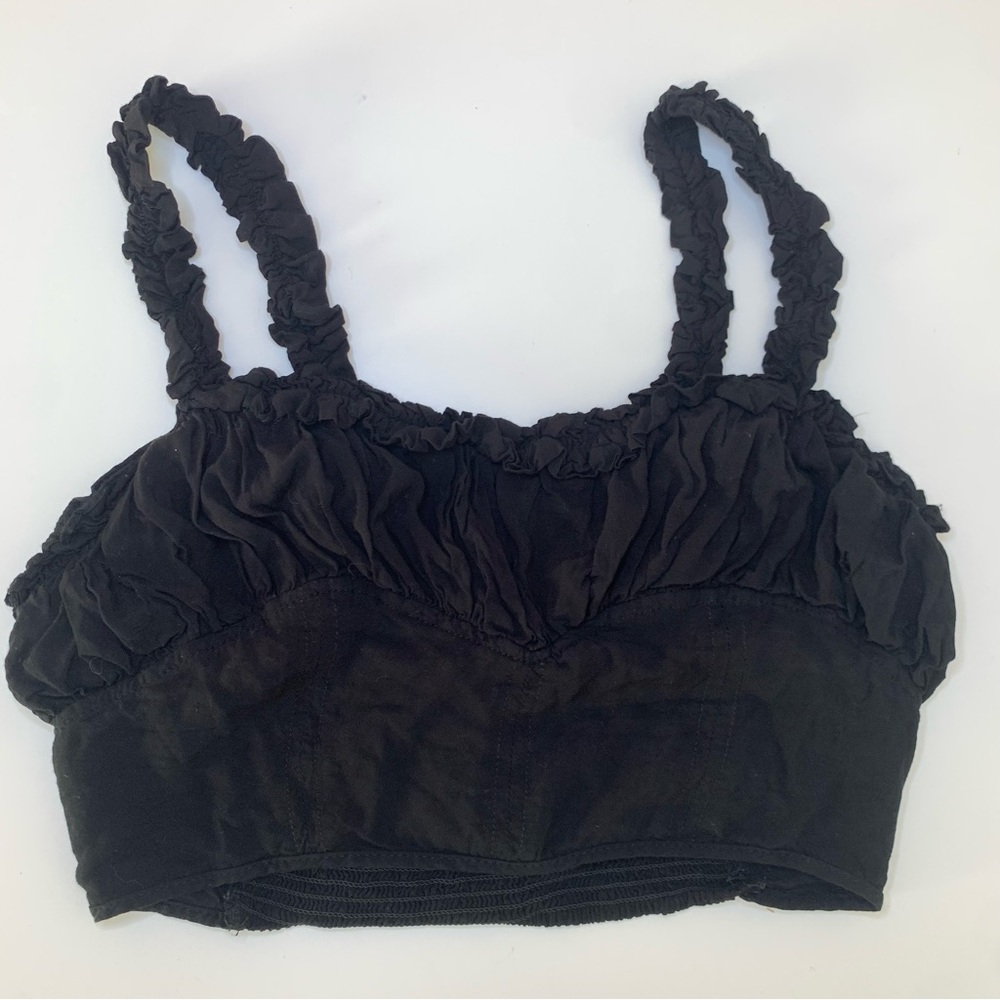 Intimately Free People Black Ruffle Cropped Tank